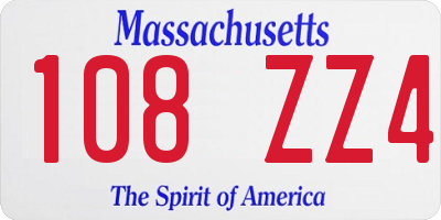 MA license plate 108ZZ4