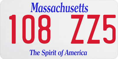 MA license plate 108ZZ5