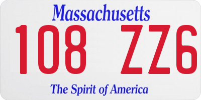 MA license plate 108ZZ6