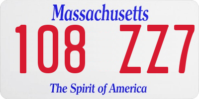 MA license plate 108ZZ7