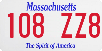 MA license plate 108ZZ8
