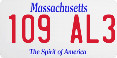 MA license plate 109AL3
