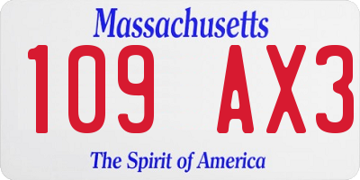 MA license plate 109AX3