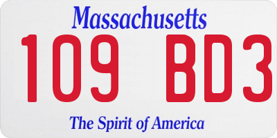 MA license plate 109BD3