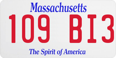MA license plate 109BI3