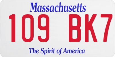 MA license plate 109BK7