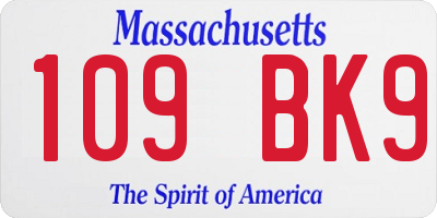 MA license plate 109BK9