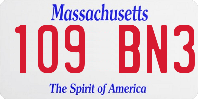 MA license plate 109BN3