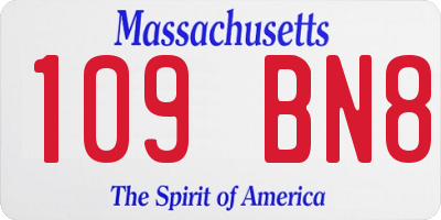 MA license plate 109BN8