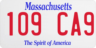 MA license plate 109CA9