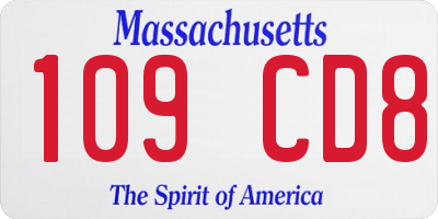 MA license plate 109CD8