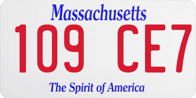 MA license plate 109CE7
