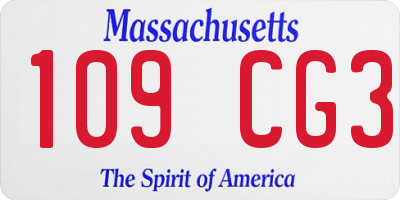 MA license plate 109CG3