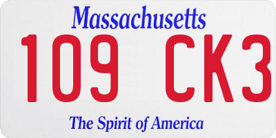 MA license plate 109CK3
