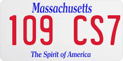 MA license plate 109CS7