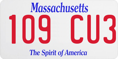 MA license plate 109CU3