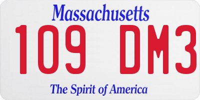 MA license plate 109DM3