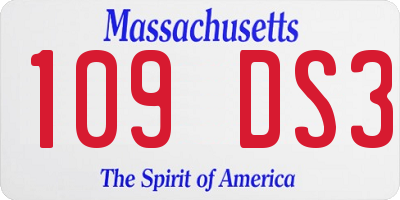 MA license plate 109DS3