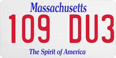 MA license plate 109DU3