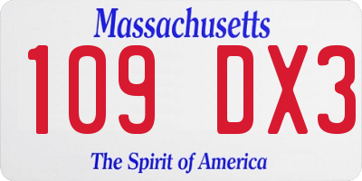 MA license plate 109DX3