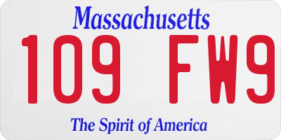 MA license plate 109FW9