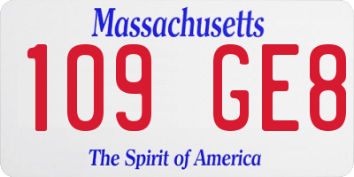 MA license plate 109GE8