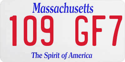 MA license plate 109GF7