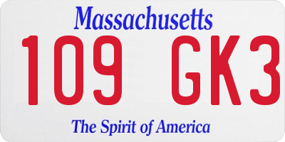 MA license plate 109GK3