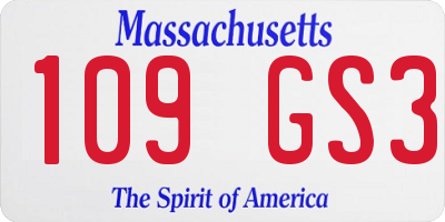 MA license plate 109GS3