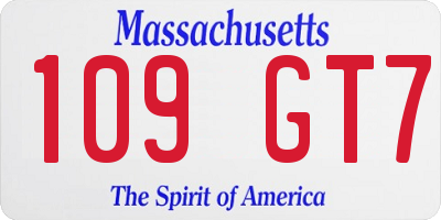 MA license plate 109GT7