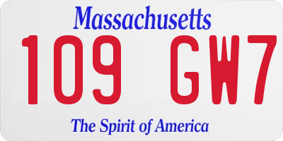 MA license plate 109GW7