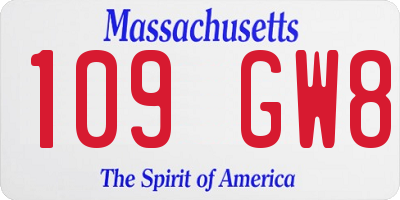 MA license plate 109GW8