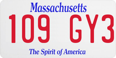 MA license plate 109GY3