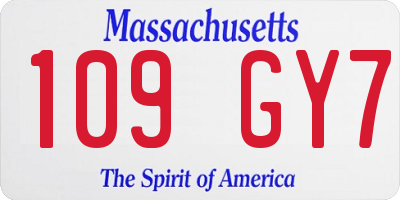 MA license plate 109GY7