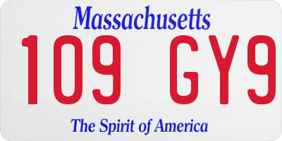 MA license plate 109GY9