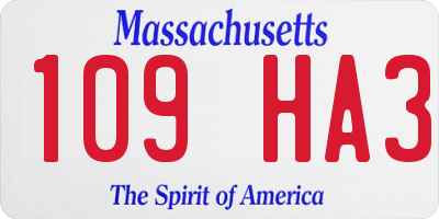 MA license plate 109HA3