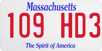 MA license plate 109HD3