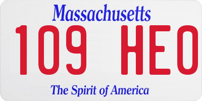 MA license plate 109HE0