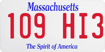 MA license plate 109HI3