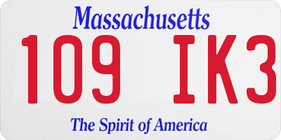 MA license plate 109IK3