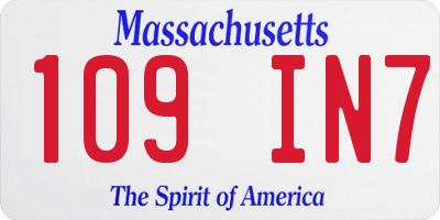 MA license plate 109IN7