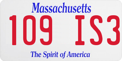 MA license plate 109IS3