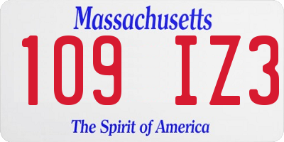 MA license plate 109IZ3