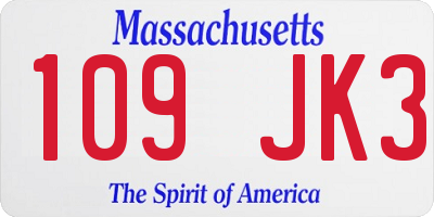 MA license plate 109JK3
