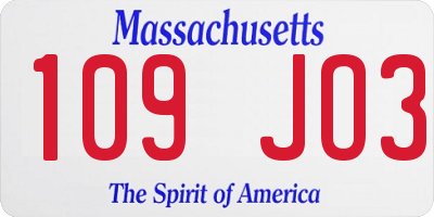 MA license plate 109JO3