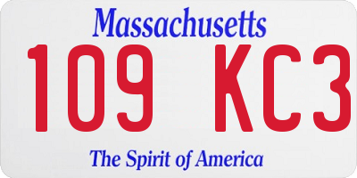 MA license plate 109KC3