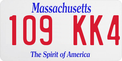 MA license plate 109KK4