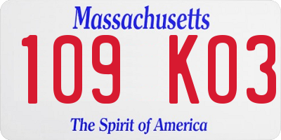 MA license plate 109KO3