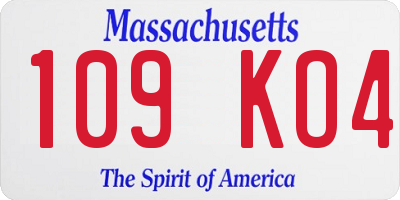 MA license plate 109KO4