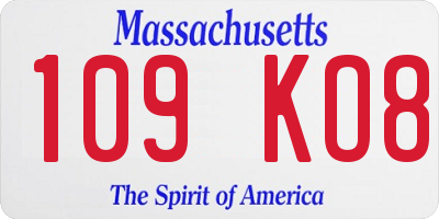 MA license plate 109KO8